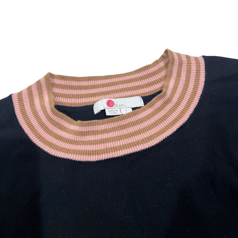 Boden Black Top with Pink and Brown Striped Trim Size S Preppy - Picture 3 of 3